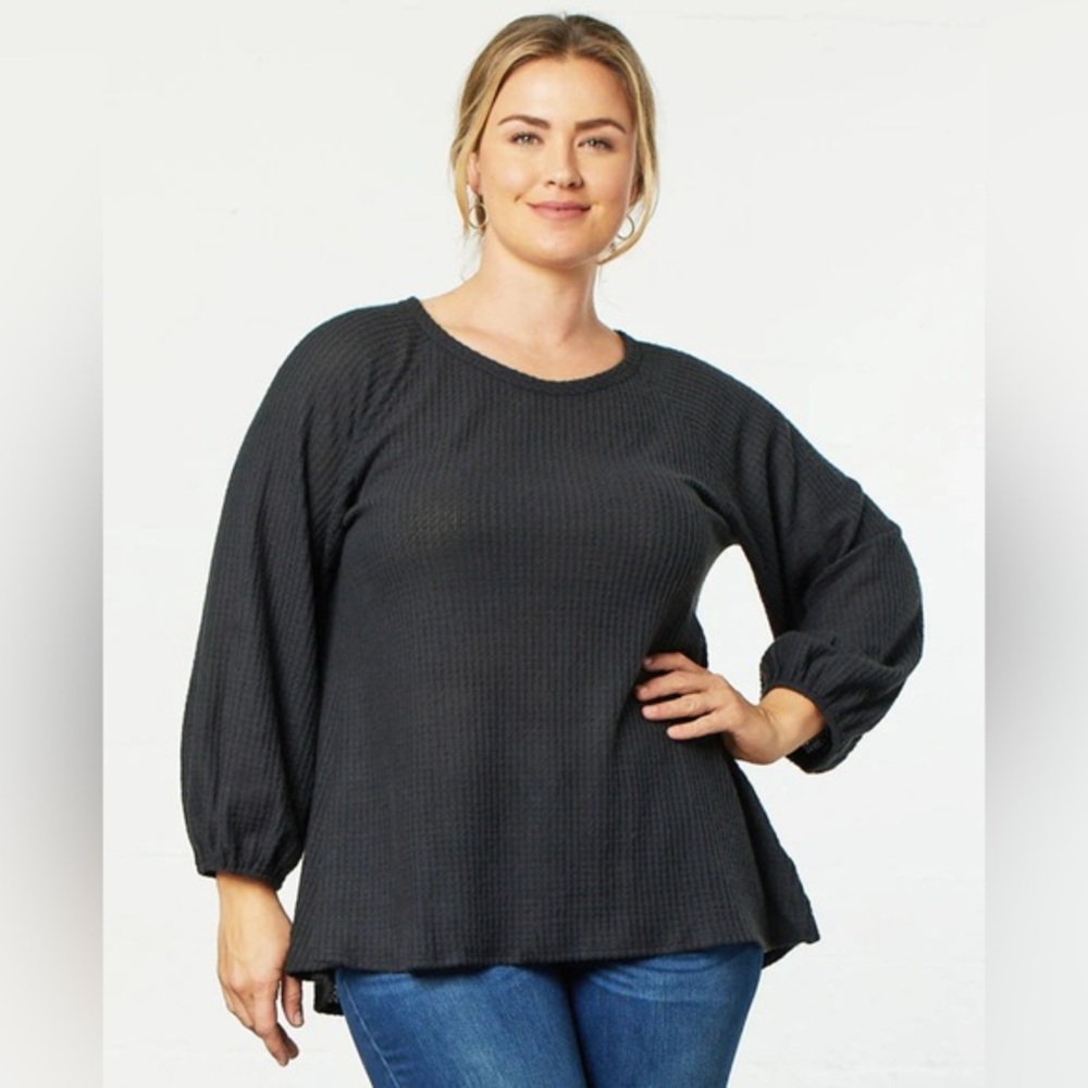 Kiyonna 3X Whimsical Waffle Soft Knit Top Longsleeve cozy feel plus size classic